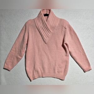 VINTAGE SCOTTISH PINK LAMBSWOOL ANGORA SHAWL COLLAR SWEATER SZ L